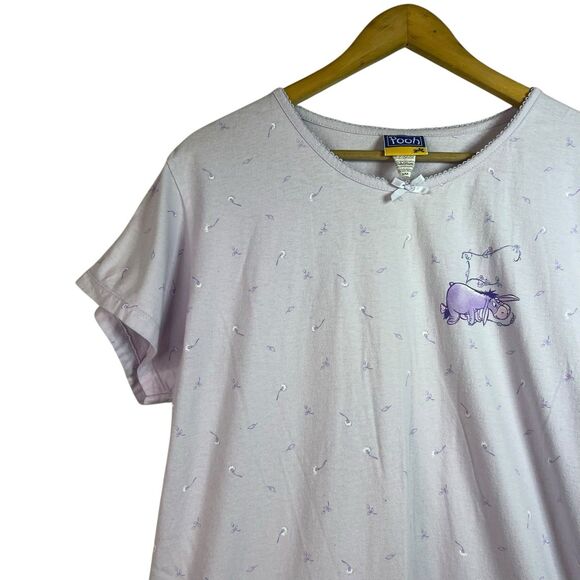 VINTAGE DISNEY Winnie The Pooh Eeyore 90s Night Gown Purple Disney Floral Sz S/M - Picture 3 of 10